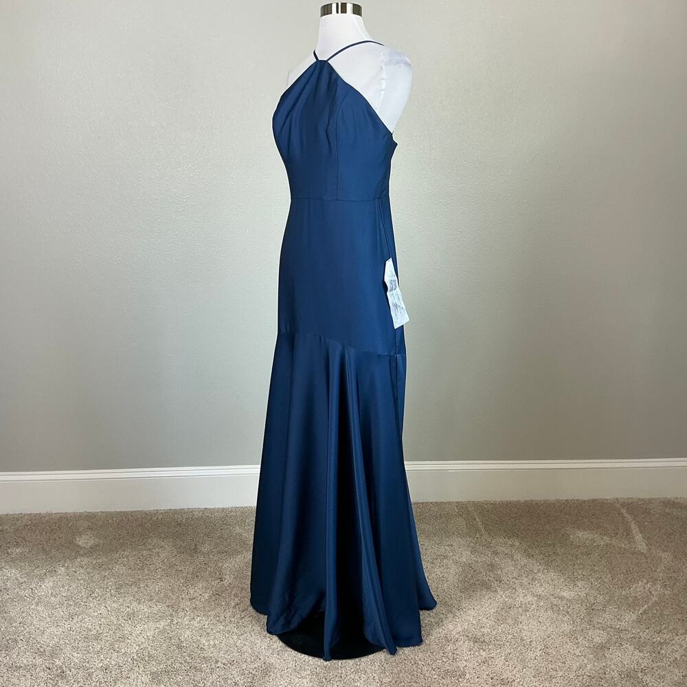 Dress the Population Justine Blue Evening Gown Satin A-Line Dress Size Medium - Picture 5 of 12